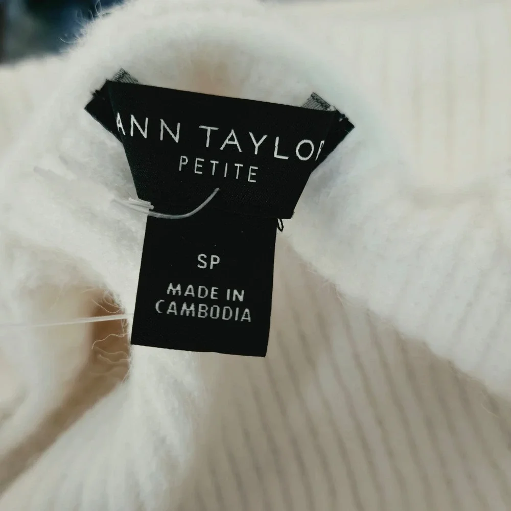 Ann Taylor Cardigan Women SP White EUC Double Breasted Shawl Collar Ribbed $150